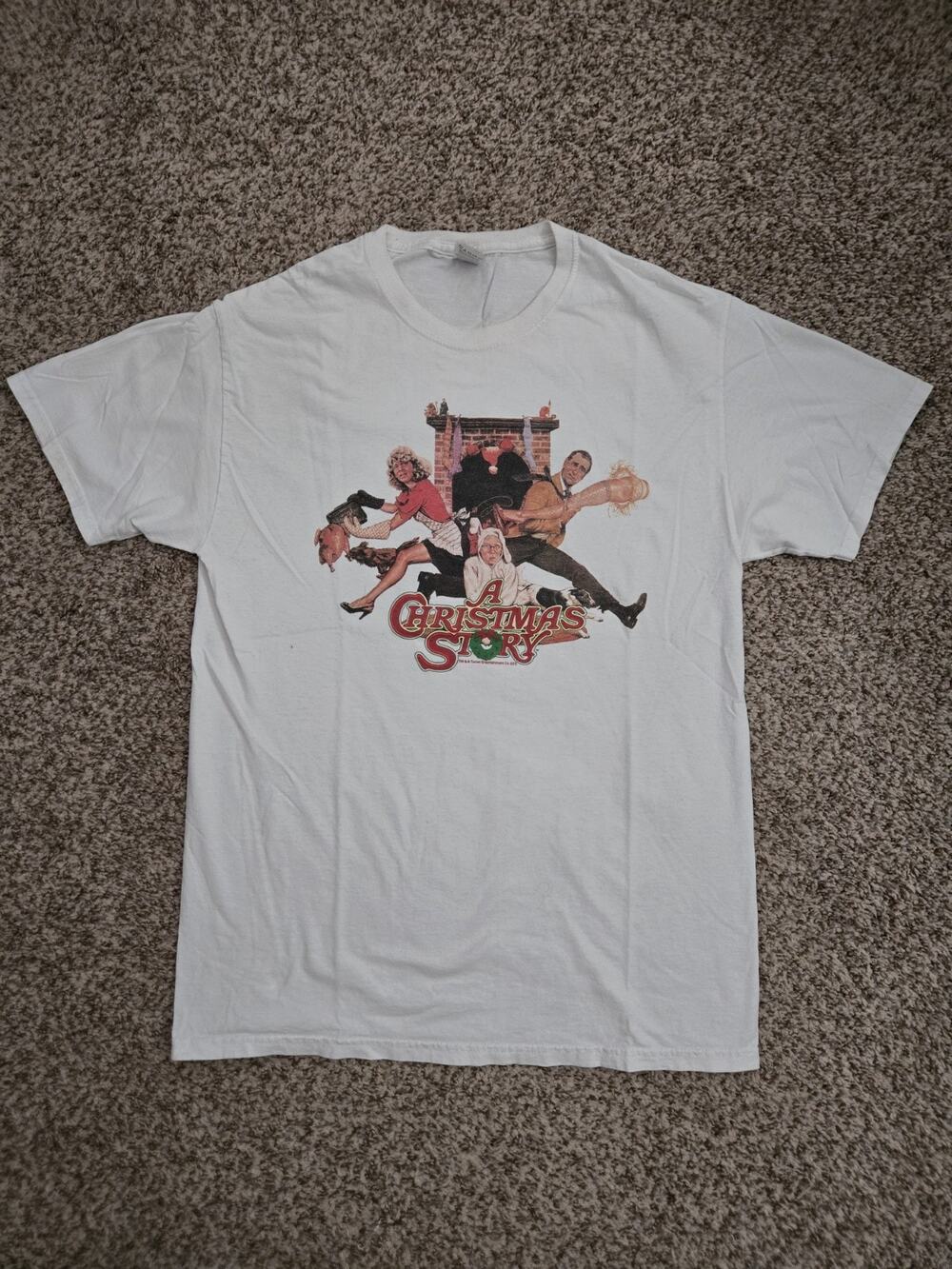 "A Christmas Story" Movie Poster Graphic White Short Sleeve T-shirt Size Medium